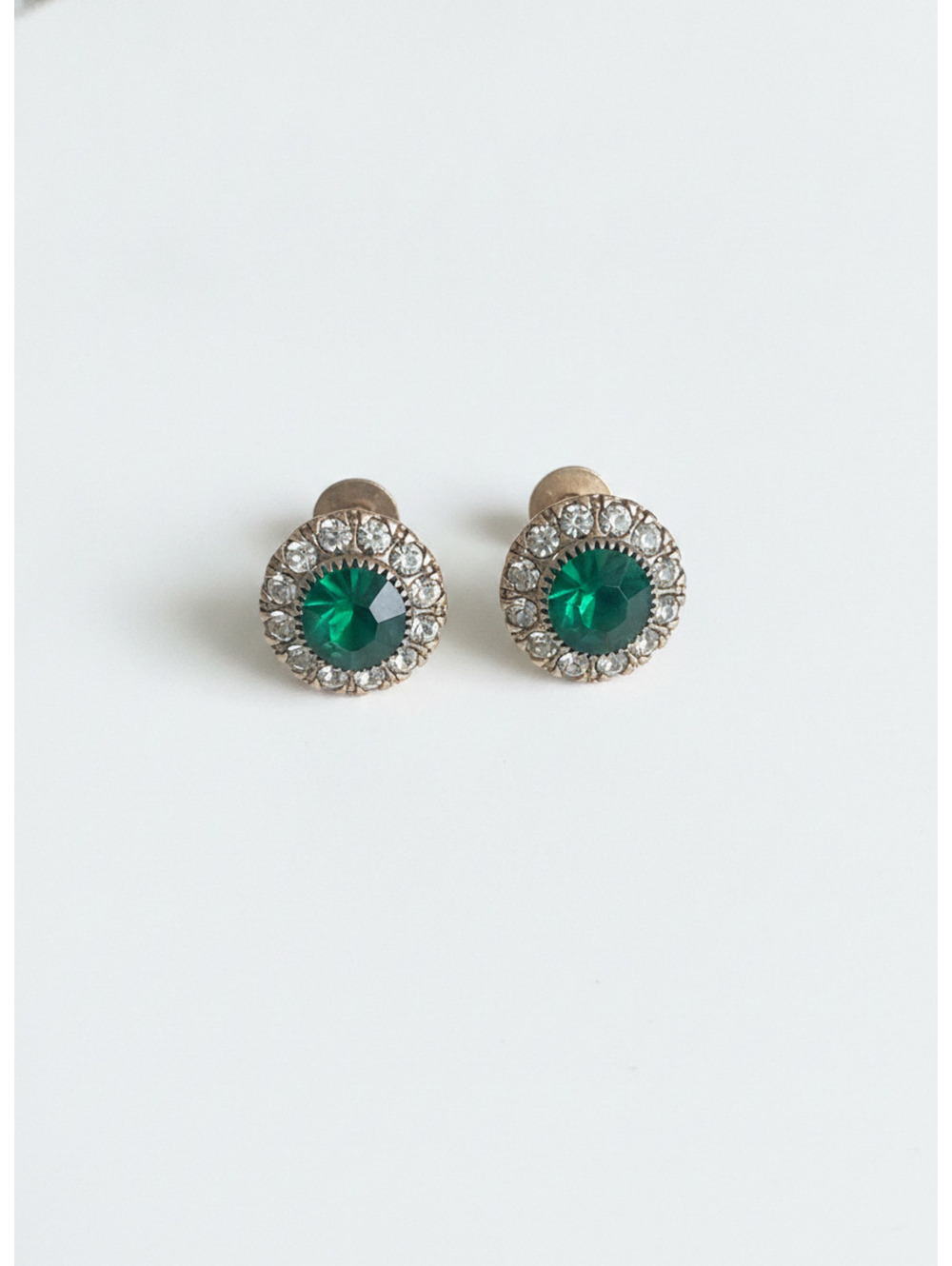 Green emerald Rhinestone Circle Screw Back Earrings vintage whimsigoth